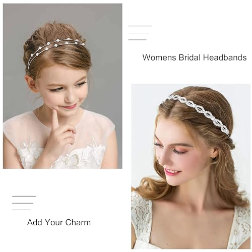 WOVOWOVO 4 Pcs Rhinestone Headbands for Women Silver Bridal Headband Crystal Flower Girl Headpiece Flower Leaf Tiara Crown...
