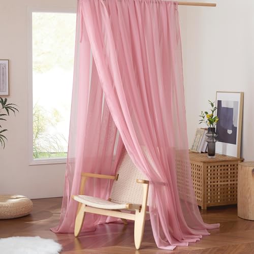 NICETOWN Pink Bed Canopy for Nursery - Decorative Soft Voile Sheer Window Scarf DIY Ascot Top Bed Scarf Drapes for Girls/K...