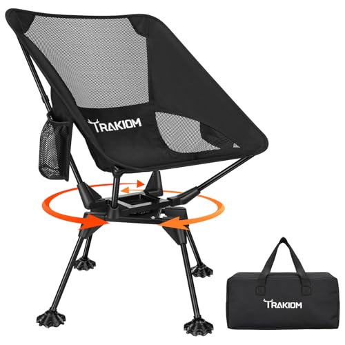 Trakiom 360° Swivel Folding Camping Chairs, Compact and Portable Chair for Outdoor Camp, Foldable Chairs with Anti-Sinking...