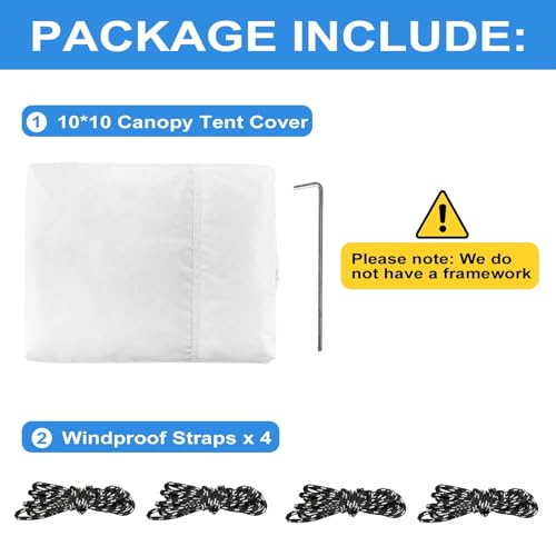 10×10 Canopy Replacement Top Cover, Pop Up Canopy Tent Cover for Straight Leg Frame, Waterproof Canopy Top with Windproof ...