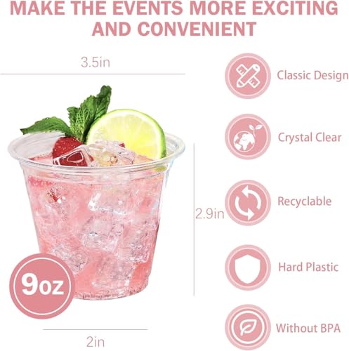 BYSNOW 250 Pack 9 oz Disposable Plastic Cups for Party, Plastic Wine Cups with Higher Heat Resistance (9oz 250pack)