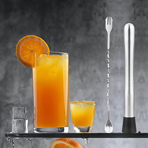 tifanso Muddler for Cocktails, 10" Muddler and Long Handle Bar Cocktail Mixing Spoon, Stainless Steel Stirrer, Bar Accesso...