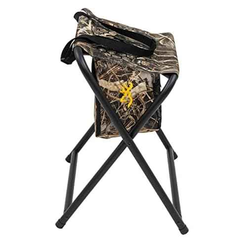 Browning SteadyReady Hunting Chair - Compact and Foldable Steel Frame Stool with Exra-Wide Angled Anti-Slip Seat and Realtree Max-7 Camo Pattern