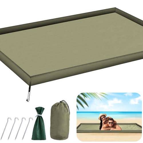 RunNico Waterproof Walled Beach Blanket, Enclosed Beach Mat with Stakes and Storage Bag, Sandproof Ground Blanket for Outd...