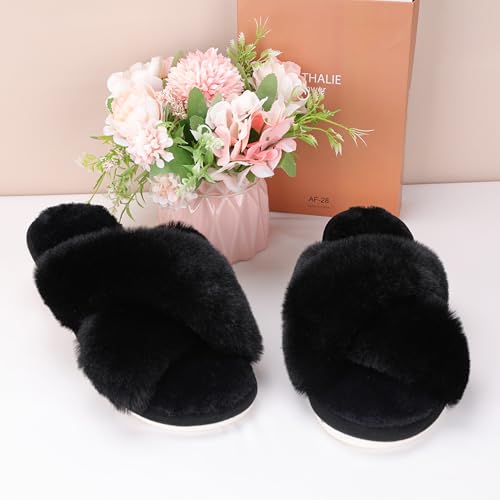 Slippers for Women Cross Band Cozy Soft House Slippers Open Toe Shoes for Indoor Outdoor