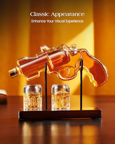 Birthday Gifts for Men Dad, Kollea Gun Whiskey Decanter Set with Shot Glass, Cool Anniversary Ideas for Him Husband Brothe...