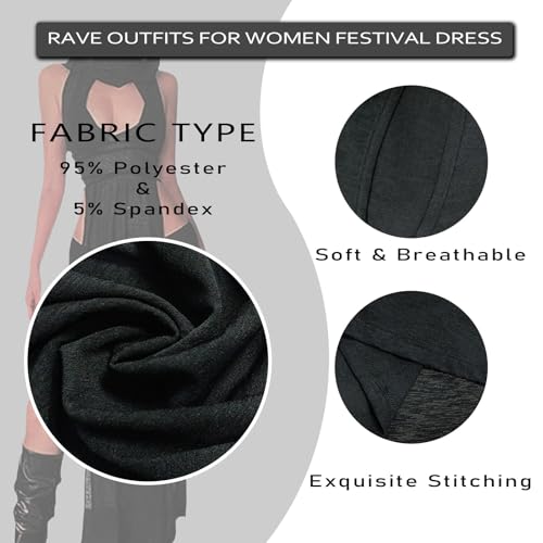 LINNSUJH Gothic Rave Outfits Dresses for Women Festival Long Dresses Sexy Goth Clothes Rave Wear