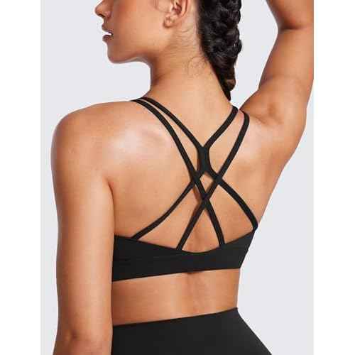 CRZ YOGA Womens Butterluxe High Neck Longline Sports Bras - Criss Cross Halter Wireless Padded Gym Workout Crop Top