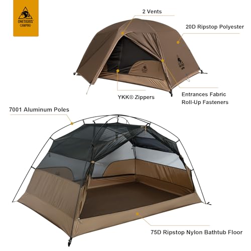 OneTigris COSMITTO 2 Person Backpacking Tent Shelter- Free Standing Lightweight Waterproof 3 Season Camping Tent for Outdo...