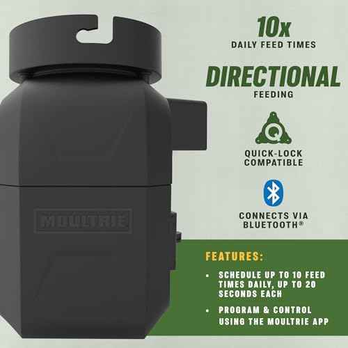 Moultrie Pro Hunter III Directional Deer Feeder Kit - Quicklock Adapter Fits Most Flat Bottom Hoppers - Digital Timer System with 10 Daily Feed Times - Moultrie Connect Bluetooth