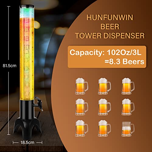 Beer Dispenser, 100oz/3.2 qt Mimosa Tower Dispenser with Ice Tube and LED Light for Margarita, Liquor, Beverage - Tabletop...