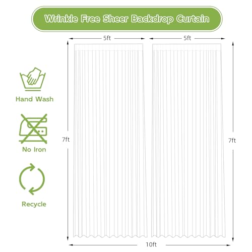 10FT x 7FT White Sheer Curtains with Lights String Tulle Curtain for Living Room Bedroom Parites Wedding Birthday Decorati...