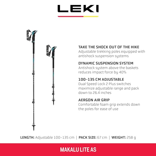 LEKI Makalu Lite AS Trekking Poles - Aluminum Collapsible Lightweight Walking Poles for Hiking
