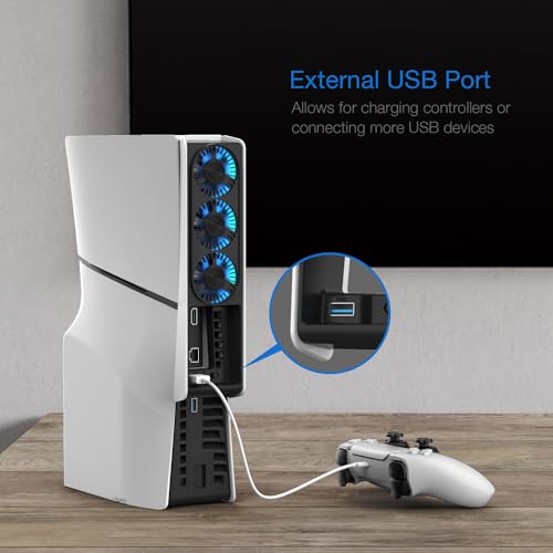 JUSPRO Cooling Fan for PS5 Slim, Upgraded Quiet Cooler Fan with LED Light for PS5 Slim Console Digital & Discs Edition