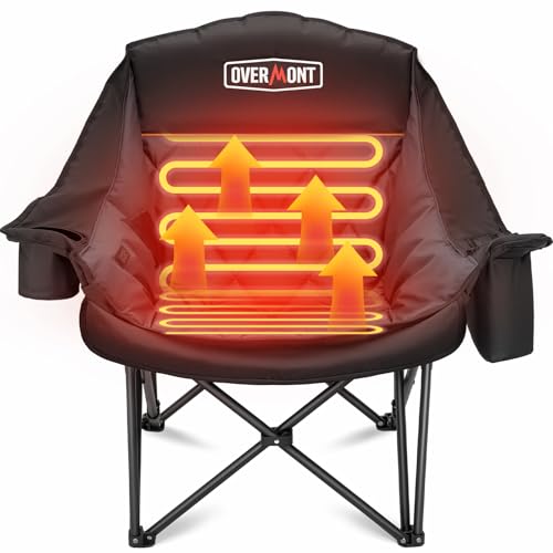 Overmont Heated Oversized Camping Chair for Adults - 3 Heat Levels Seat & Back Separately Control - 400lbs Support Heavy D...