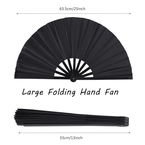 2 Pack Large Folding Hand Fan, Nylon-Cloth Vintage Retro Fabric Fans, Chinese Kung Fu Tai Chi Hand Fan for Men/Women, Fest...