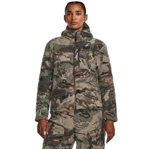 Under Armour Women's Rut Windproof Jacket | Silent Microfleece with Scent Control | Camo Jacket for Women | Sherpa Lining