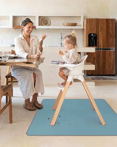 Blissful Diary Baby Splat Mat for Under High Chair, 50.4 x 50.4 Inch Wipeable Splash Mat, Waterproof and Washable, Anti-Sl...