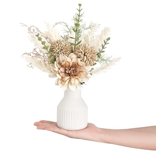 Mkono Small Artificial Flowers in Ceramic Vase 13.5" Centerpieces Coffee Table Decor, Silk Flower Arrangements for Home De...