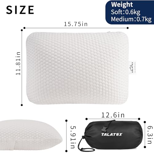 Talatex 100% Natural Premium Talalay Latex Travel Pillow, Camping Pillow, Small Camping Pillow with Compressible Stuff Sac...