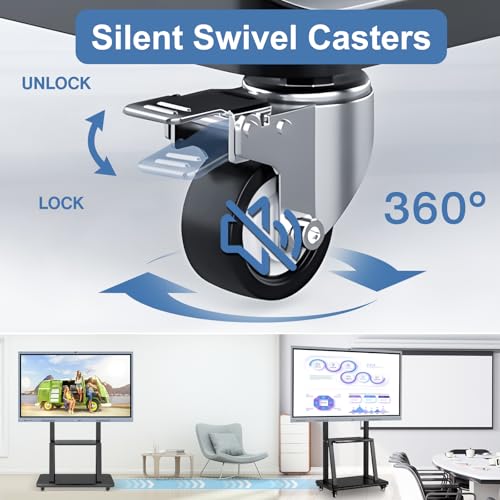 43-65" Height Adjustable Mobile Stand for Smart Boards | with 4 Lockable Wheels & Universal Mount | Versatile Classroom, H...