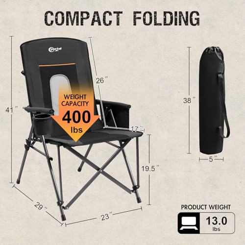 PORTAL Oversized Folding Camping Chair High Back Portable Lawn Chairs for Adults Outdoor Sports with Hard Armrest Cup Hold...
