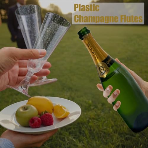 MIIDNTLX Champagne Flutes Plastic,25 Pack Wine Glasses,Disposable Champagne Glasses,5 Oz Clear Shot Cups,New Year Christma...