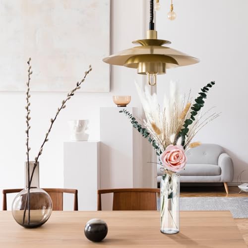 Qinyoung 10 Set Dried Pampas Grass Centerpiece for Wedding Baby Shower Party 10 Glass Flower Jars 10 Artificial Roses 80 D...