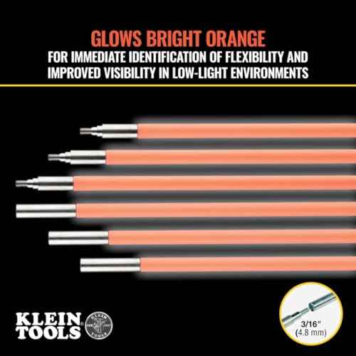 Klein Tools 50303 30-Foot Lo-Flex Glow Fish Rod Set, (6) 5-Foot Fiberglass Rods, Adapter, Bullet Nose, Splinter Guard Coating