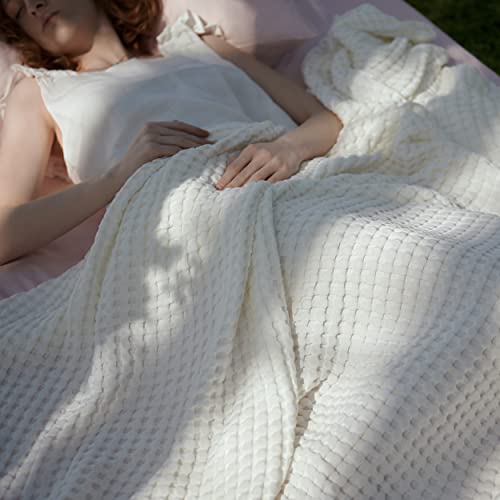 Bedsure Cooling Cotton Waffle King Size Blanket - Lightweight Breathable Blanket of Rayon Derived from Bamboo for Hot Slee...