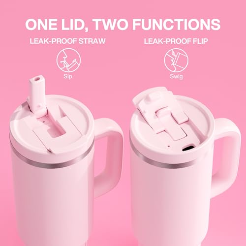 40 oz Tumbler with Handle and Straw: Stainless Steel Insulated Tumbler Keeps Cold for 24 Hours, Leakproof Travel Cup Fits ...