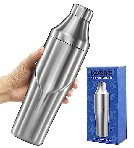 Lexenic 24oz Cocktail Shaker - Insulated Double Wall Keep Drink Chilled - No Stuck Twist Lid,Leakproof and Built-in Strain...