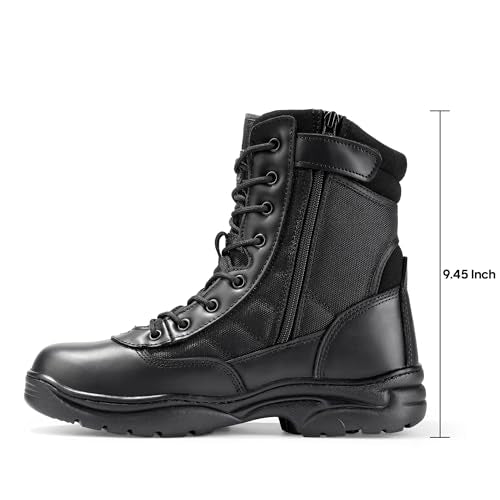 NORTIV 8 Men's Military Tactical Work Boots Side Zipper Leather Motorcycle Combat Boots Trooper