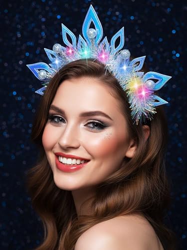 Woeoe Light Up Christmas Headband Costume Crown Headband Party Glow Xmas Hair Accessories for Women