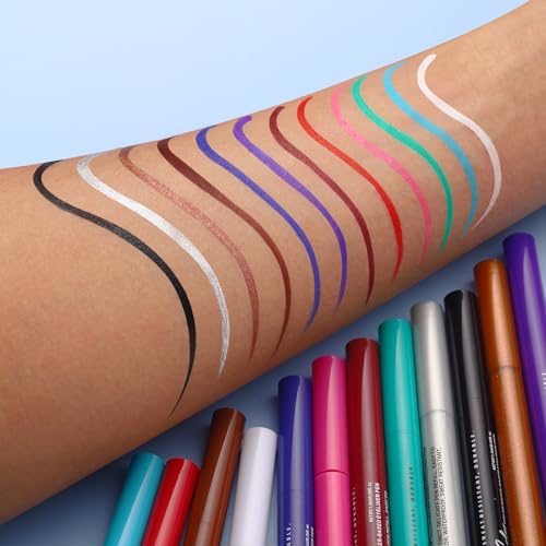 LANGMANNI 12 Colors Matte Liquid Eyeliner Set, Neon Colorful Pigmented With Long-lasting, Smudgeproof & Waterproof Eye Lin...