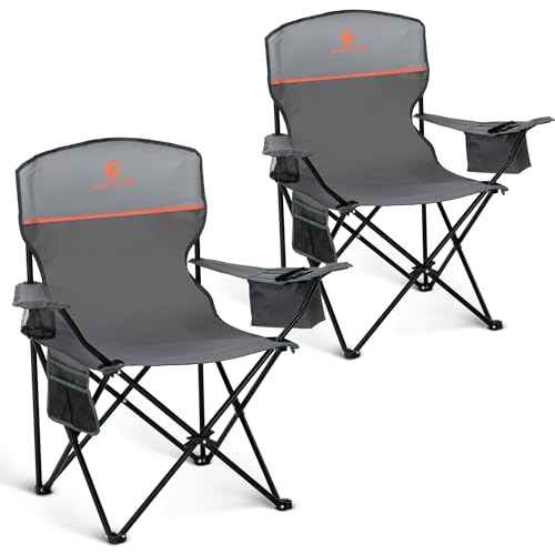 HIGH POINT SPORTS 2 Pack Portable Camping Chair for Adults, Folding Outdoor Camp Chair Lightweight Lawn Chairs Folding Collapsible Chair for Camping, Tailgates, Beach, Gray, Support 250 lbs