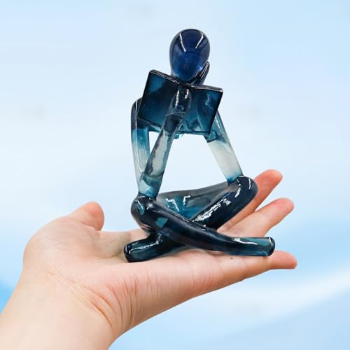 Reading Women Statue, Translucent Blue Resin Thinker Sculptures, Abstract Art Ornament, Modern Aesthetic Figurine Decorati...