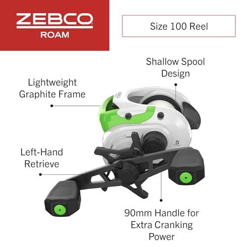 Zebco Roam Baitcast Reel and Fishing Rod Combo, 6-Foot 6-Inch 2-Piece Fiberglass Fishing Pole with Split-Grip MaxTac Rod Handle, Lightweight Graphite Frame, Right-Hand Retrieve