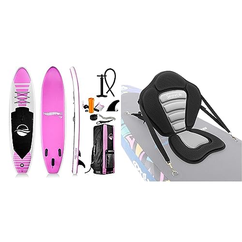SereneLife Inflatable Stand Up Paddle Board (6" Thick), Pink & Universal Paddle-Board Seat - Adjustable Paddle Board Seat