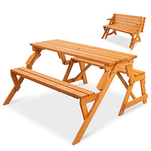 Best Choice Products 2-in-1 Transforming Interchangeable Outdoor Wooden Picnic Table Garden Bench for Backyard, Porch, Pat...