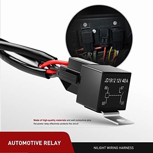 Nilight 16AWG Off-Road LED Light Bar Wiring Harness Kit 12V Relay On/Off Rocker Switch -2 Leads,2 Years Warranty