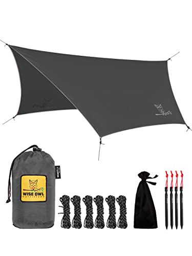 Wise Owl Outfitters Hammock Rain Fly – Waterproof Camping Tarp Cover with Tent Stakes & Carry Bag, Ultralight Shelter for ...