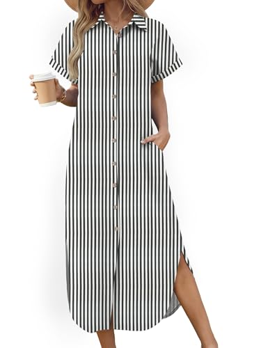Zeagoo Womens Summer Casual Short Sleeve Button Down Long Shirt Dresses Loose Swimsuit Beach Cover Ups with Pockets
