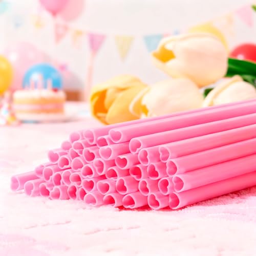 50PCS Valentine’s Day Heart Shaped Pink Straws,Individually Wrapped Cute Plastic Drinking Straws for Valentine & Galentine...