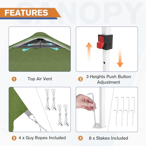 EAGLE PEAK Pop Up Canopy Tent with 1 Sidewall, Easy Setup Event Tent, Outdoor Sun Shade, Wheeled Carry Bag, Stakes and Guy...