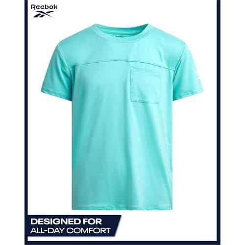 Reebok Boys Athletic Shorts Set - 2 Piece Summer Clothes Outfit with Pocket Tee and Boys Running Shorts for Active Kids