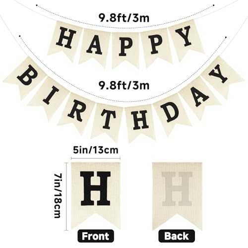 Anwyll Happy Birthday Banner - NO DIY Black Burlap Happy Birthday Banner Sign Happy Birthdays Party Decoration Happy Birth...