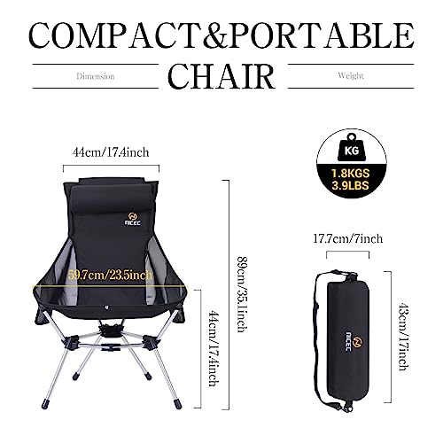 Nice C Ultralight High Back Folding Camping Chair, Backpacking Chair, Compact & Heavy Duty Outdoor, Travel, Picnic, Festiv...