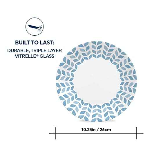 Corelle Vitrelle 10.25" Dinner Plates Set, Triple Layer Glass and Chip Resistant, Lightweight Round Plates, 8-Piece Northern Pines