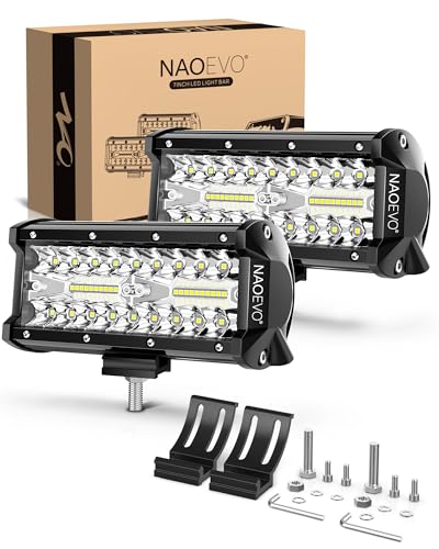 NAOEVO 7 Inch LED Light Bar, 240W 24,000LM LED Pods/Off Road/Fog/Driving Lights with Spot Flood Combo for Truck Boat UTV A...